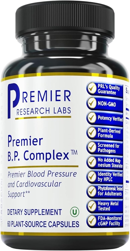 Premier Research Labs Premier BP Complex - Συμπληρώματα Υγείας Καρδιάς, BP Formula, συμπλήρωμα σκόρδου αλλικίνη, Χάπια Υποστήριξης Φυσικού βοτάνου BP με Reishi & Cayenne Pepper - 60 κάψουλες χορτοφάγων