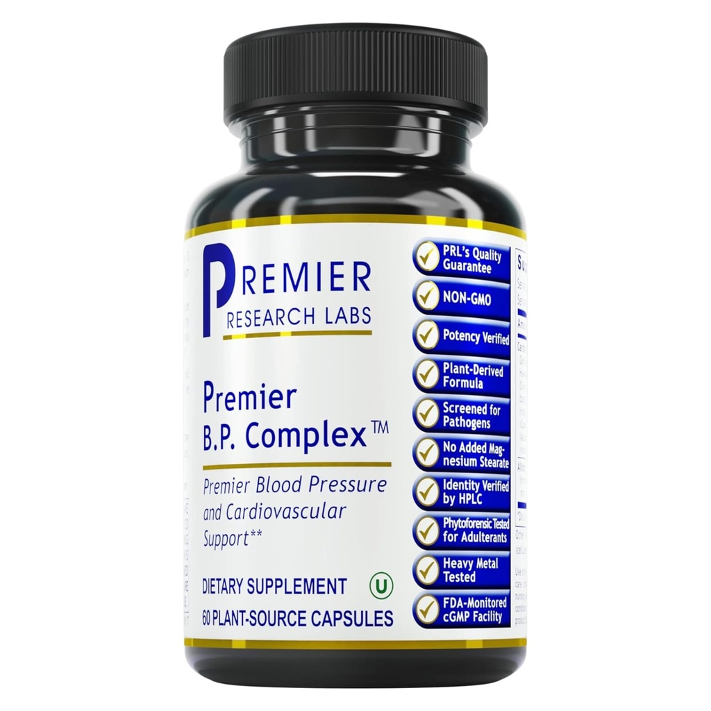 Premier Research Labs Premier BP Complex - Συμπληρώματα Υγείας Καρδιάς, BP Formula, συμπλήρωμα σκόρδου αλλικίνη, Χάπια Υποστήριξης Φυσικού βοτάνου BP με Reishi & Cayenne Pepper - 60 κάψουλες χορτοφάγων