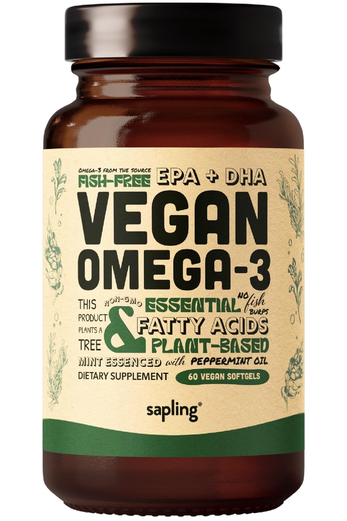Vegan Omega 3 συμπλήρωμα - Plant Based DHA & EPA Λιπαρά Οξέα - Carrageenan Δωρεάν, Εναλλακτική για το ιχθυέλαιο, Υποστηρίζει την καρδιά, τον εγκέφαλο, κοινή υγεία - Βιώσιμα πηγαζόμενα Algae - 60 Softgels