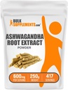 BulkSupplements.com Ashwagandha Root Extract σκόνη - Ashwagandha συμπλήρωμα, συμπλήρωμα βοτάνων - Vegan & Gluten Free, 600mg ανά υπηρεσία, 250g (8.8 oz) (πακέτο του 1)