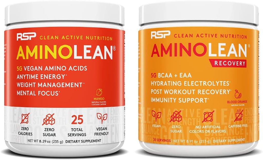 RSP NUTRITION Vegan AminoLean Pre Workout Energy (Mango 25 Services) με AminoLean Recovery Post Workout Boost (Blood Orange 30 Services)