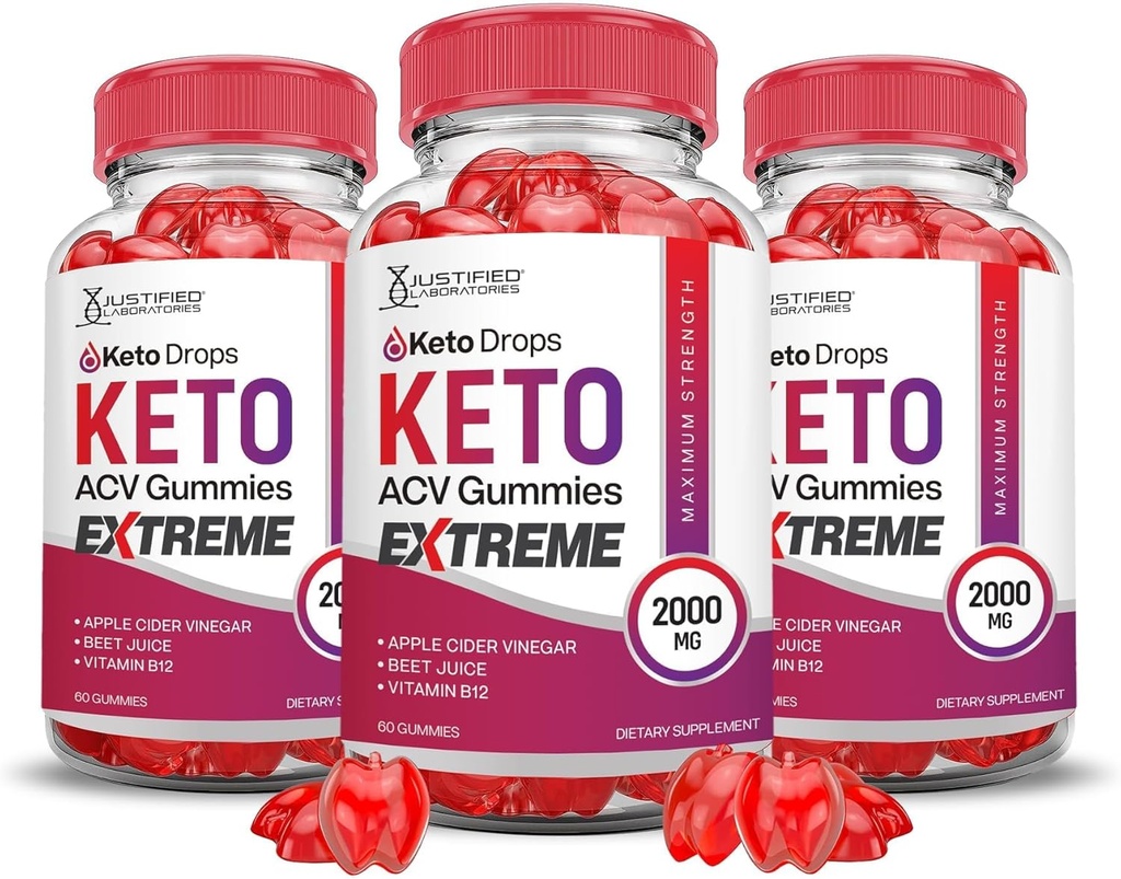 Justified Laboratories (3 Pack Keto Drops Keto ACV Gummies Extreme 2000MG Keto Drops Keto Gummies Advanced Formula Apple Cider Vinegar with Romegranate Beet Juice Powder B12 Vegan Non GMO 180 Gummys