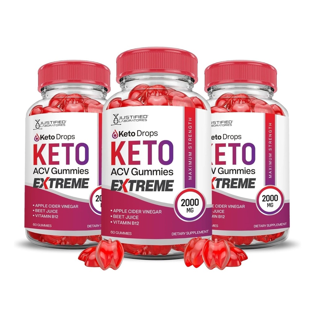 Justified Laboratories (3 Pack Keto Drops Keto ACV Gummies Extreme 2000MG Keto Drops Keto Gummies Advanced Formula Apple Cider Vinegar with Romegranate Beet Juice Powder B12 Vegan Non GMO 180 Gummys