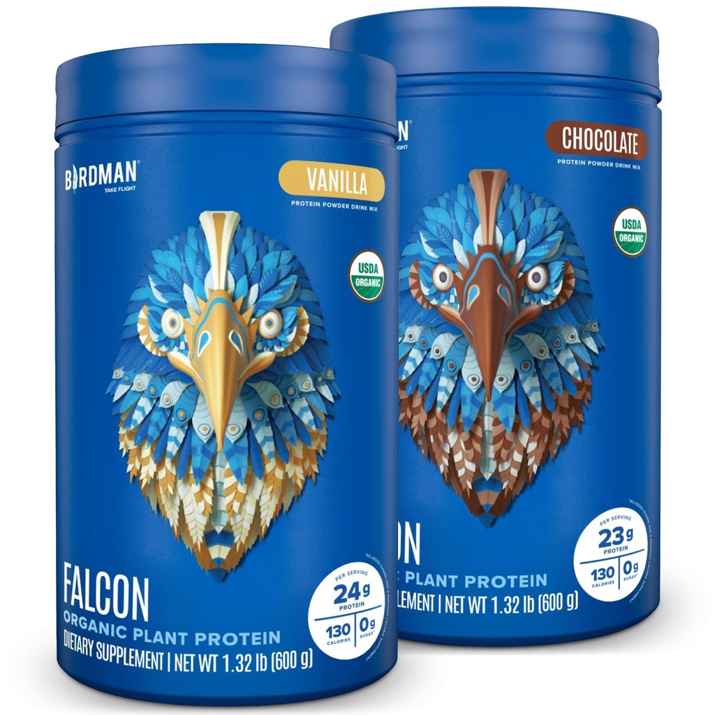 BIRDMAN Falcon Vegan Protein Powder Organic, Stevia & Sugar Free, Plant Based, Low Carb, Dairy Free, Keto, Non Whey, Probiotic, Pea Protein 