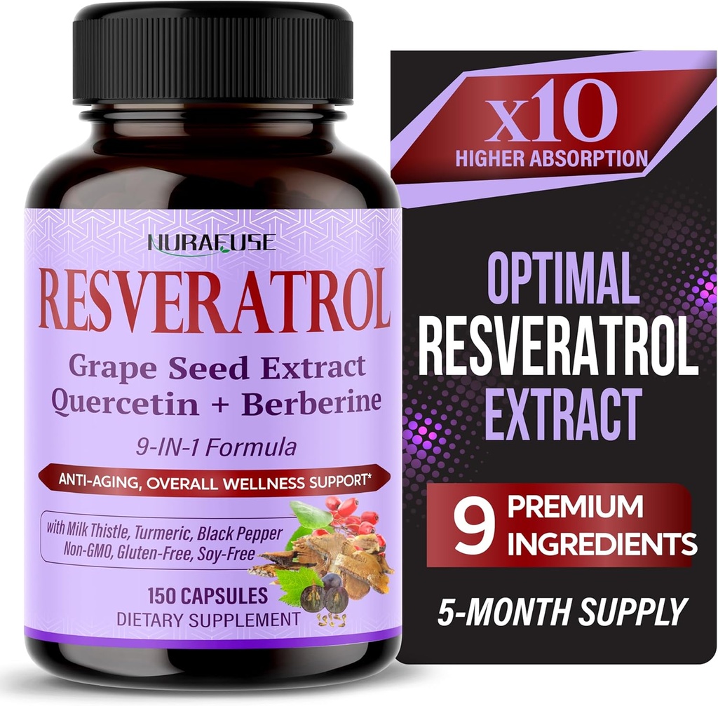 RESVERATROL 9-σε-1 Formula - με γαϊδουράγκαθο γάλακτος, κουρκουμά, μαύρο πιπέρι, χωρίς γλουτένη, χωρίς σόγια