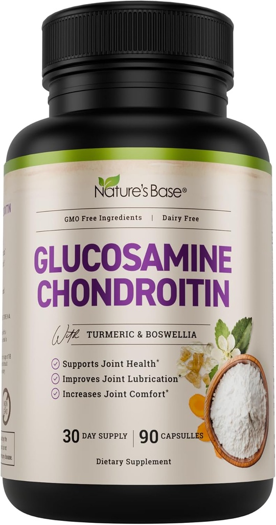 Nature's Base Glucosamine Chondroitin MSM Collagen - Joint Support Supplement for Mobility, Flexibility, & Comfort - with Turmeric, Boswellia - for Men & Women - 90 Capsules