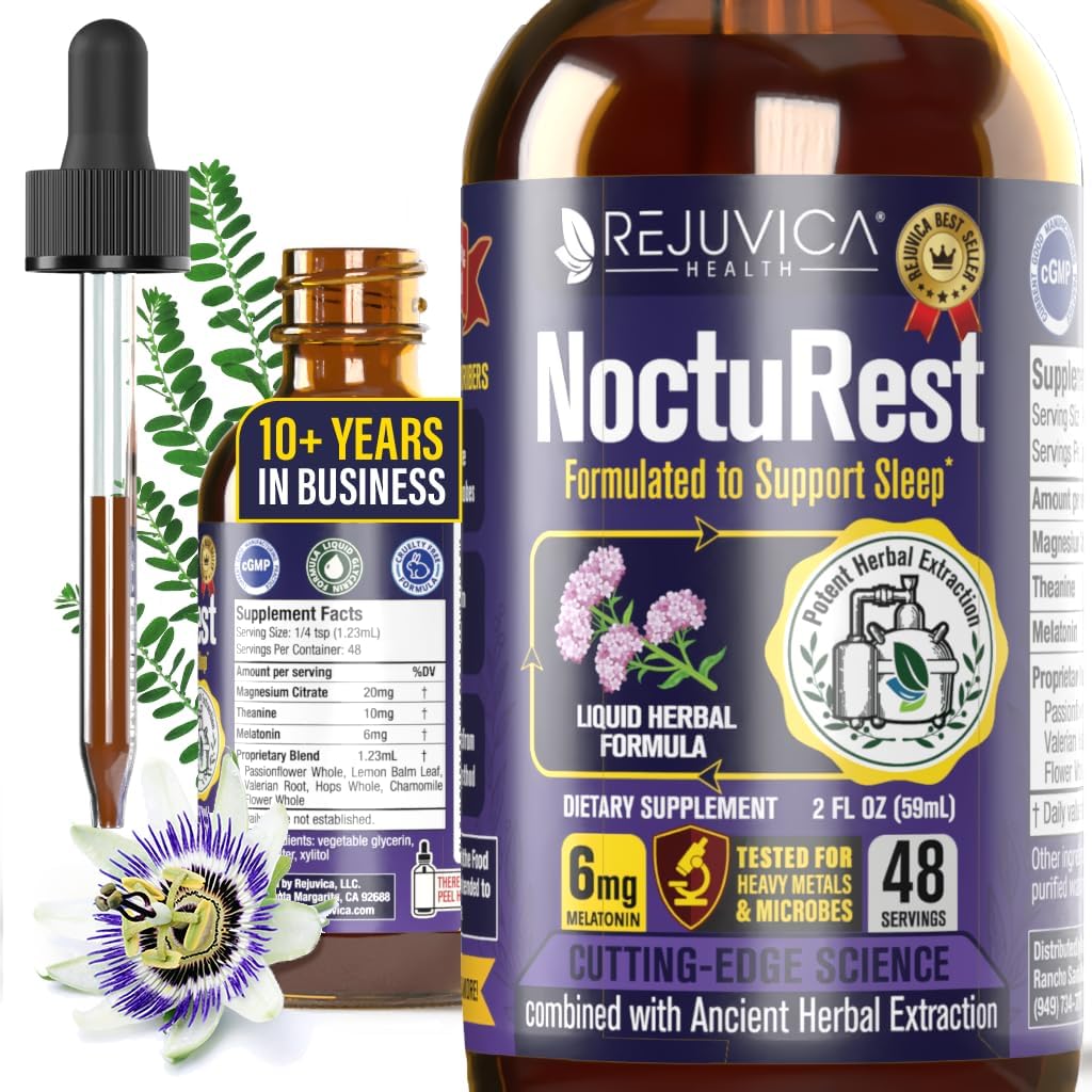 NoctusRest Natural Sleep-Aid με βαλεριάνα και μελατονίνη - All-Natural Liquid Formula για 2X Απορρόφηση - Μαγνήσιο, L-Θεανίνη & More