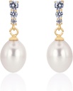 18K Gold Plated Sterling Silver Dangle White Drop Επιλέχθηκε με το χέρι Ποιότητα Γλυκό νερό Πολιτισμός Μαργαριτάρι σκουλαρίκια γάμου με Cubic Zirconia Κρύσταλλα Μαργαριταρένια Νυφικά σκουλαρίκια Κοσμήματα για Νύφες