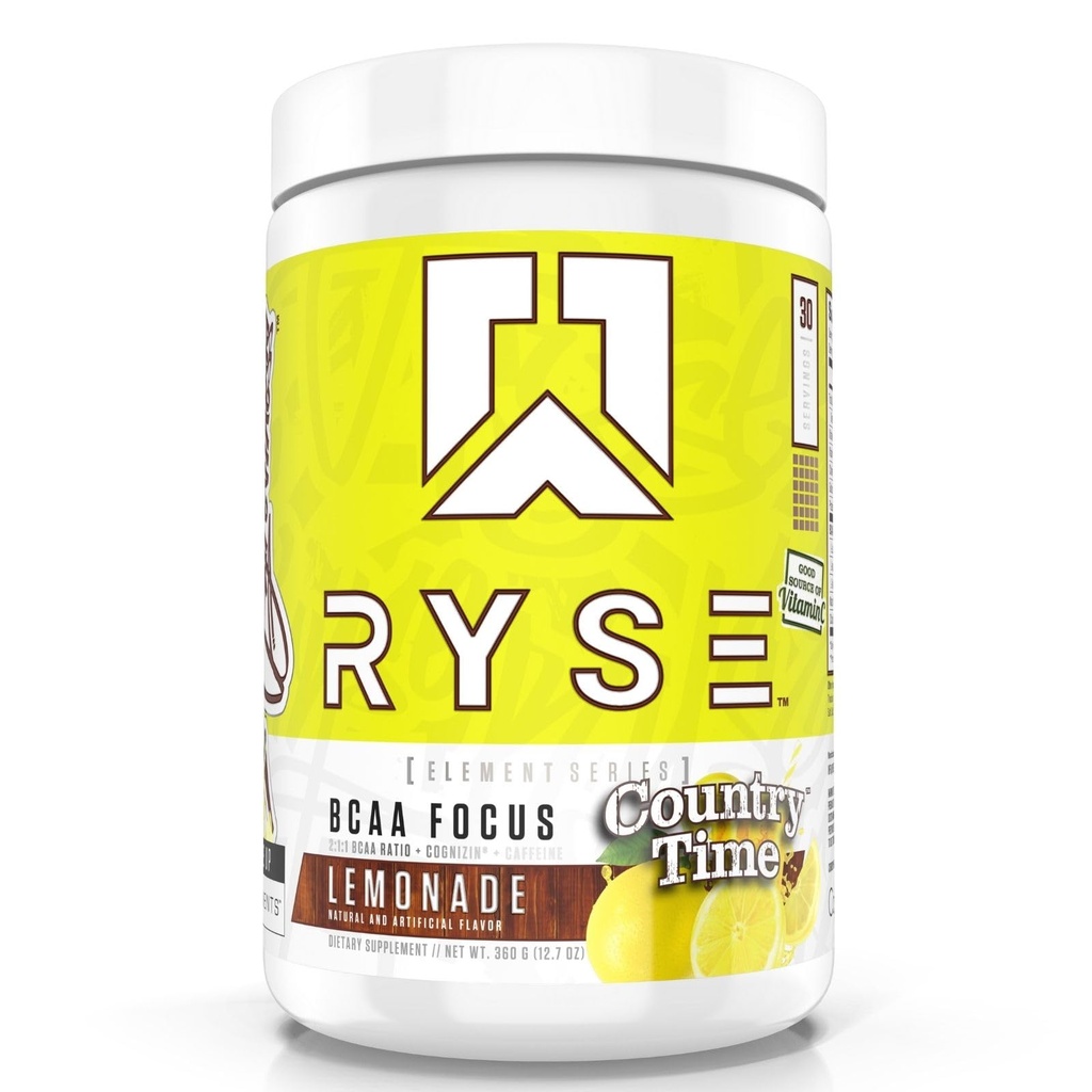 RYSE BCAA Focus Powder - Country Time Lemonade - BCAA Supplement with Electrolytes, Natural Caffeine & Cognizin Supports for Hydration, Recovery, Energy, and Focus for Men & Women - 30 Services