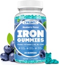 Iron Gummies for Women & Men - Συμπλήρωμα σιδήρου με βιταμίνη Β6, Β12, C, Ψευδάργυρος, Folate for Adults & Kids - Υποστήριξη Iron Deciency, Anemia, Energy Boost, Builder αίματος - Χωρίς ζάχαρη Vegan 60ct Blueberry