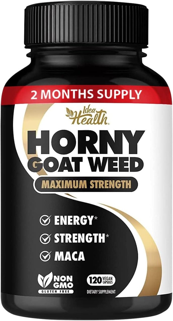 Horny Goat Weed 1275 mg MAX STRENGTH w/Maca (2 Month Supply) - Energy & Performance Complex for Men and Women | 120 Vegan Capsules