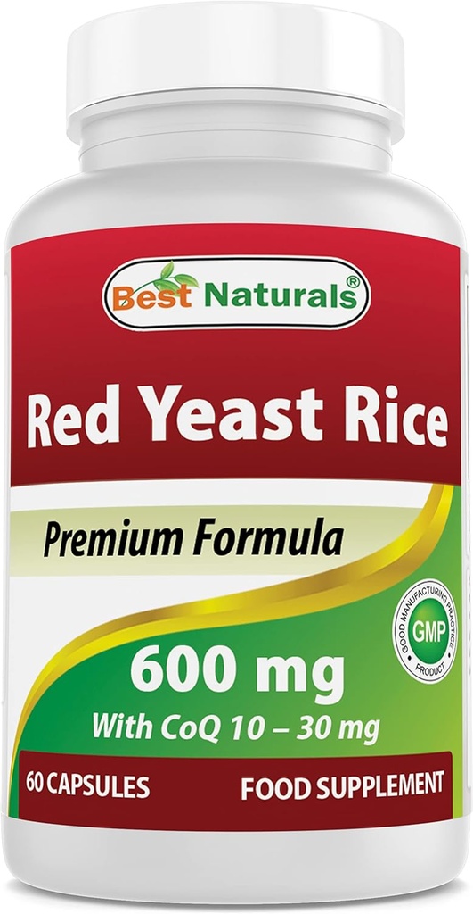 Best Naturals Red Yeast Rice with COQ10 60 Capsules - Περιέχει 600 mg Red Yeast Rice και 30 mg CoQ10