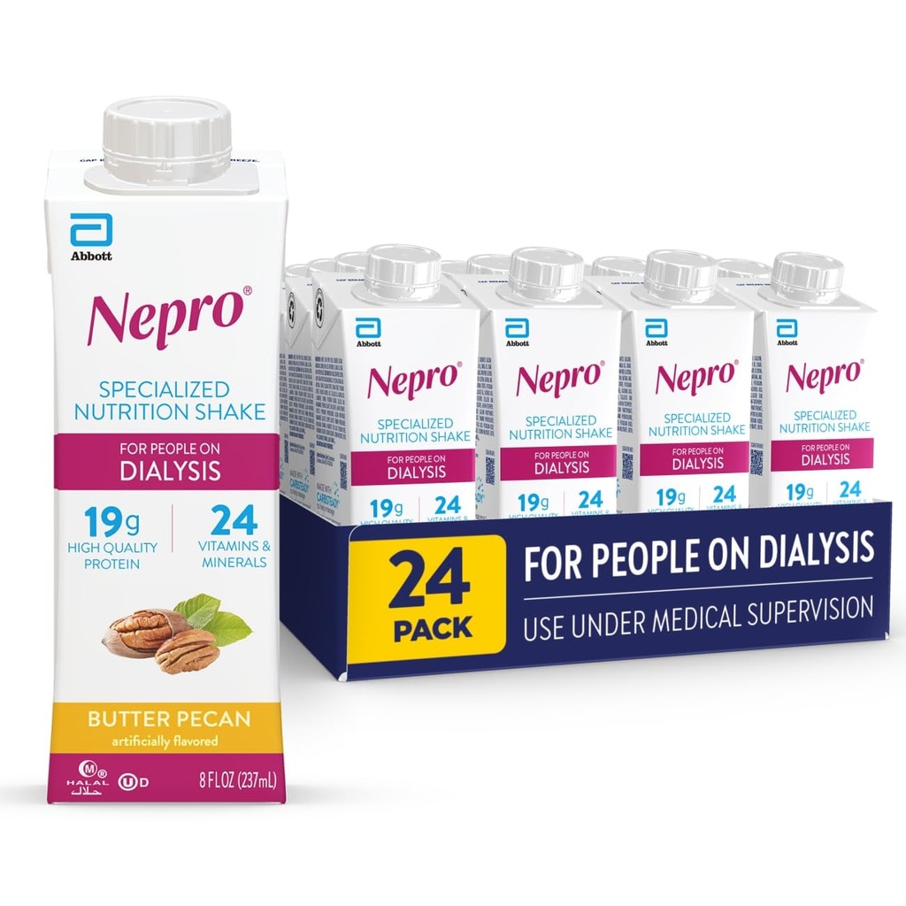 Nepro Nutrition Shake for People on Dialysis, 19g Protein, 420 Calories, Butter Pecan, 8 fl oz, Pack of 24