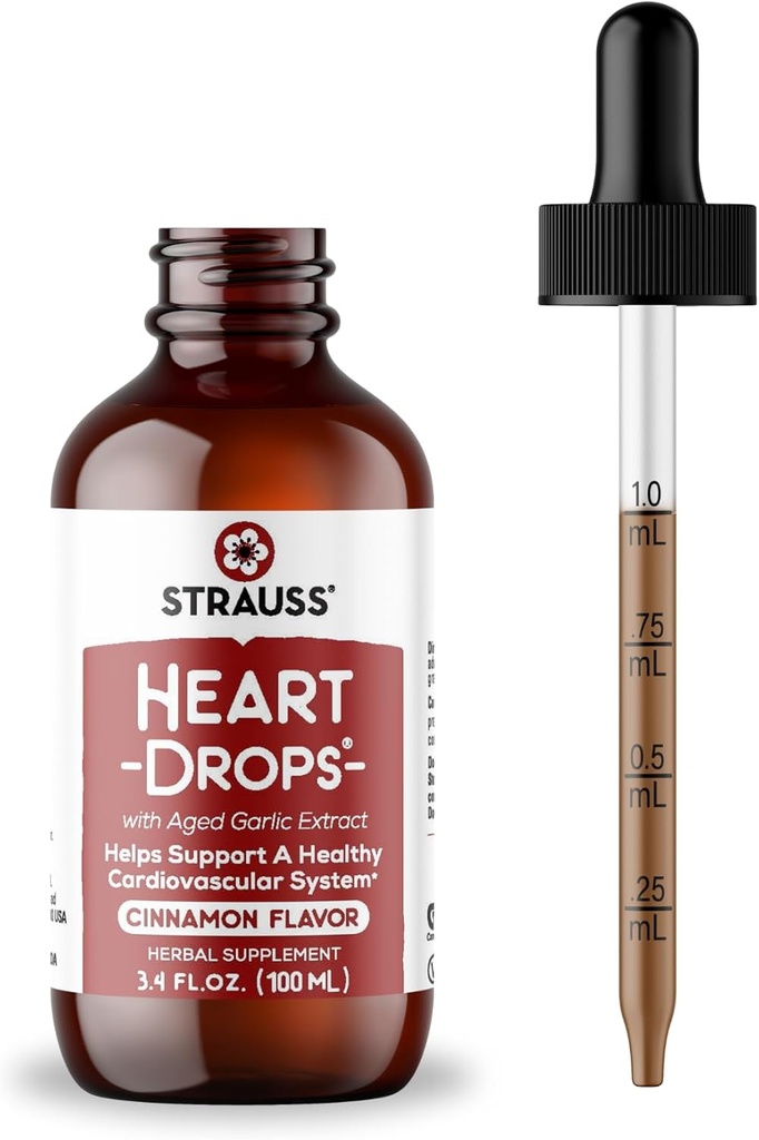 Strauss Naturals Heartdrops, Βοτανικά συμπληρώματα καρδιάς με Ευρωπαϊκό Μίστλετο και εκχυλίσματα από γέρικο σκόρδο, 3.4 fl oz, Κανέλα Γεύση