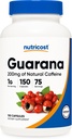 Nutricost Guarana 1000mg Σερβίρισμα, 150 κάψουλες χορτοφαγίας - Φυσικό βοτανικό βραζιλιάνικο συμπλήρωμα καφεΐνης