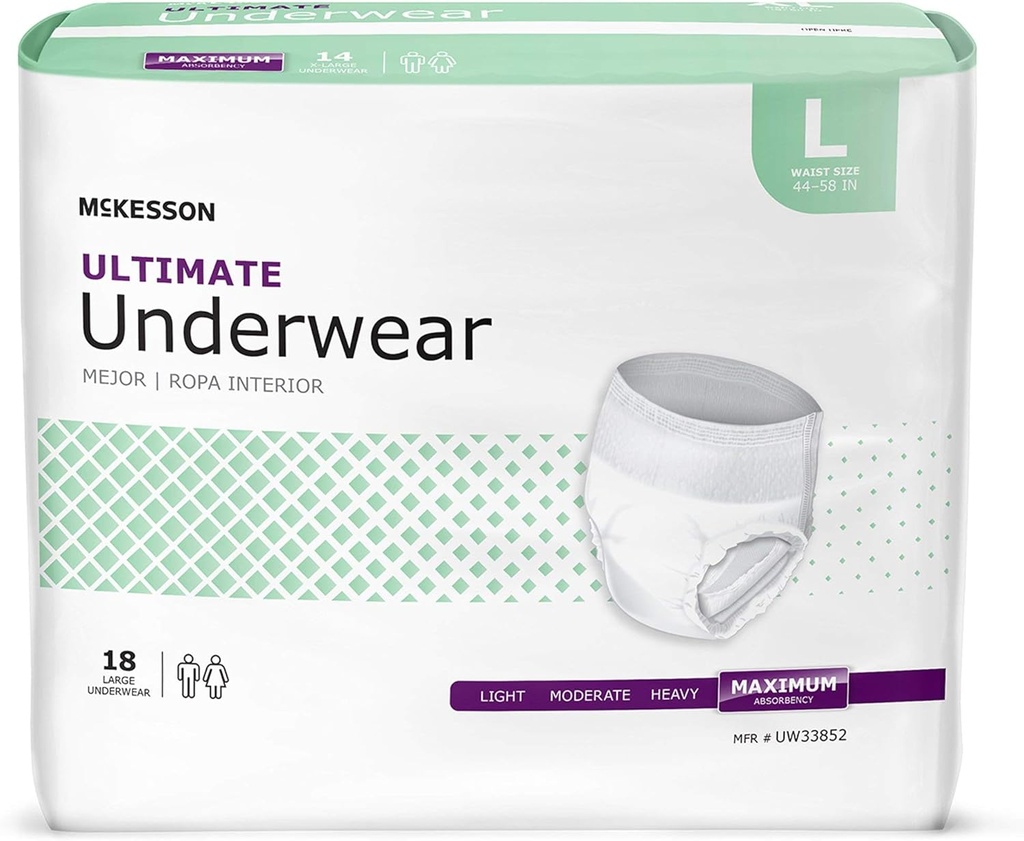 McKesson Ultimate Adult Incontinence Underwear, [72 Count], Large, 44-58 in. Μέγιστη απορροφητικότητα, Unisex Bladder Leak Protection, Pull-On Style με πλευρές δακρύων, Postpartum και Ακράτεια