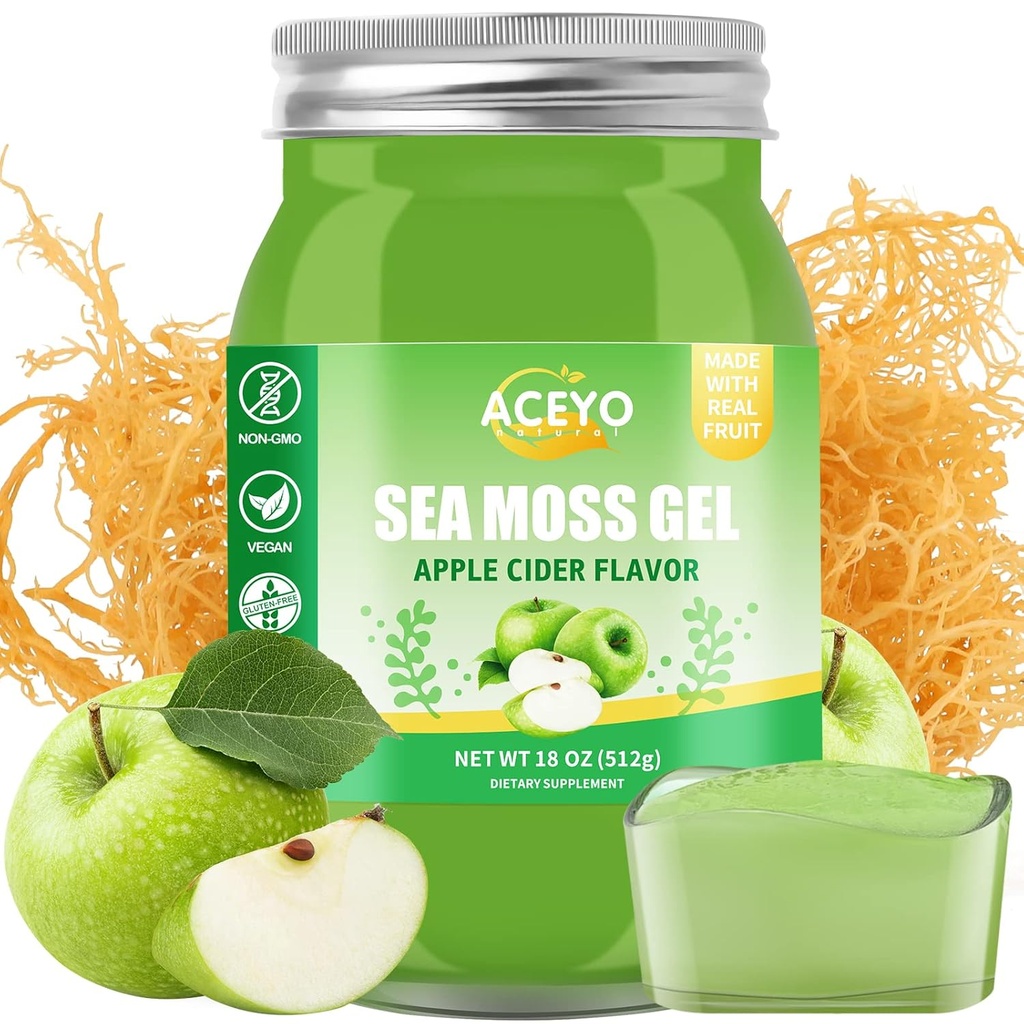 (18 OZ) Irish Sea Moss Gel Organic Raw Vegan Apple Flavor 102 Βιταμίνες και Ορυκτά Άγρια Συγκομιδή Μη-ΓΤΟ Ανοσοποιητικό αμυντικό ενισχυτή Thyroid Digestive Support
