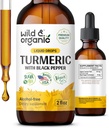 Wild & Organic Turmeric Supplement Liquid - Joint Support - Turmeric Curcumin with Black Pepper Extract - Curcumin Root Drops - Vegan, Sugar & Alcohol-Free Tincture - 2 fl oz