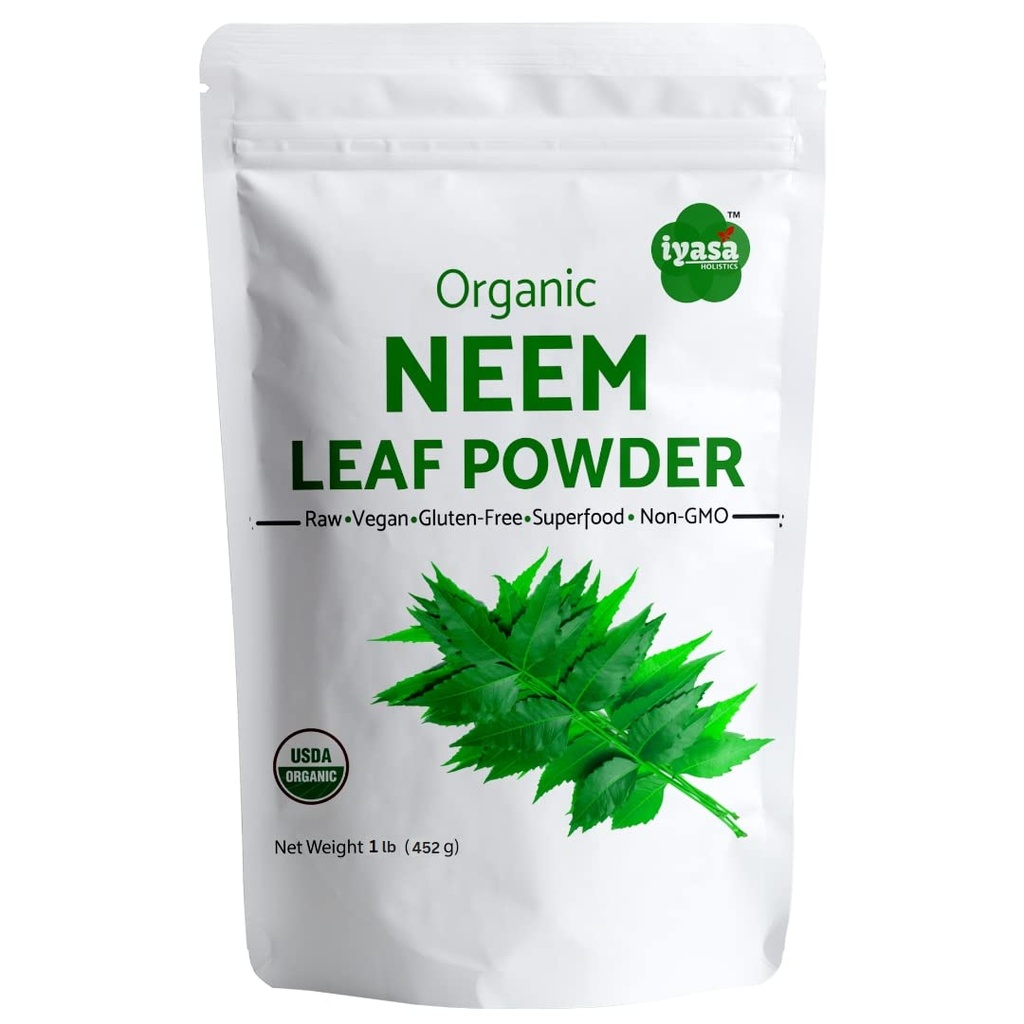 Iyasa Holistics Organic Neem Powder 16oz - Certified USDA Organic Neem Leaf Powder Ayurveda Herb Azadirachta Indica - Promotes Healthy Hair and Clear Skin