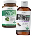 Super Greens & Black Seed Oil (3-Month Supply) Βότανο μείγμα πετρελαίου με οργανικά Super Greends σκόνη - Πλήρης Superfood (180 κάψουλες) & Βιολογικό Μαύρο Έλαιο σπόρων Υγρό - Ψυχρό πιέζεται (8 fl oz)