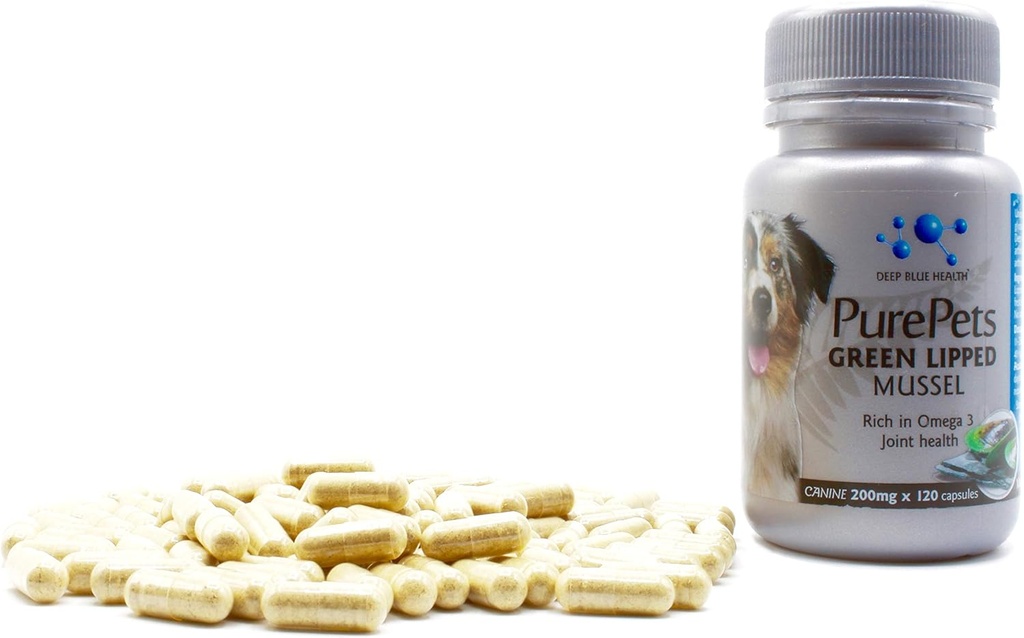 PurePets New Zealand Green Lipped Mussel κάψουλες για σκύλους και γάτες - 200mg x 120 κάψουλες - για Hip & κοινή υποστήριξη - 100% Φυσική Αρθρίτιδα ανακούφιση του πόνου - συμπλήρωμα κινητικότητας Διαχείριση φλεγμονών