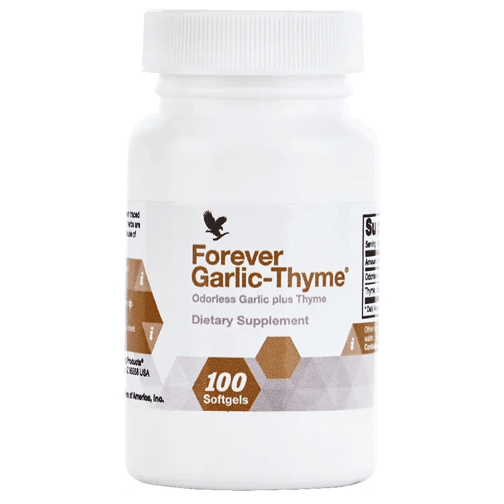 Forever Living - Forever Σκόρδο-Θύμος - Καρδιαγγειακή & Ανοσολογική Υποστήριξη με 10mg εκχύλισμα σκόρδου & 50mg σε σκόνη φύλλων θυμαριού - Odorless Softgel, Gluten-Free - 100 Softgels