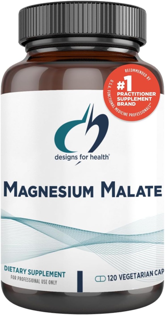 Designs for Health Magnesium Malate - Χηλικό μαγνήσιο ως Di Magnesium Malate - Εξαιρετικά βιοδιαθέσιμη μορφή για την υποστήριξη της ενέργειας, την υγεία των οστών + αποκατάσταση των μυών (120 κάψουλες μαγνησίου Malate)