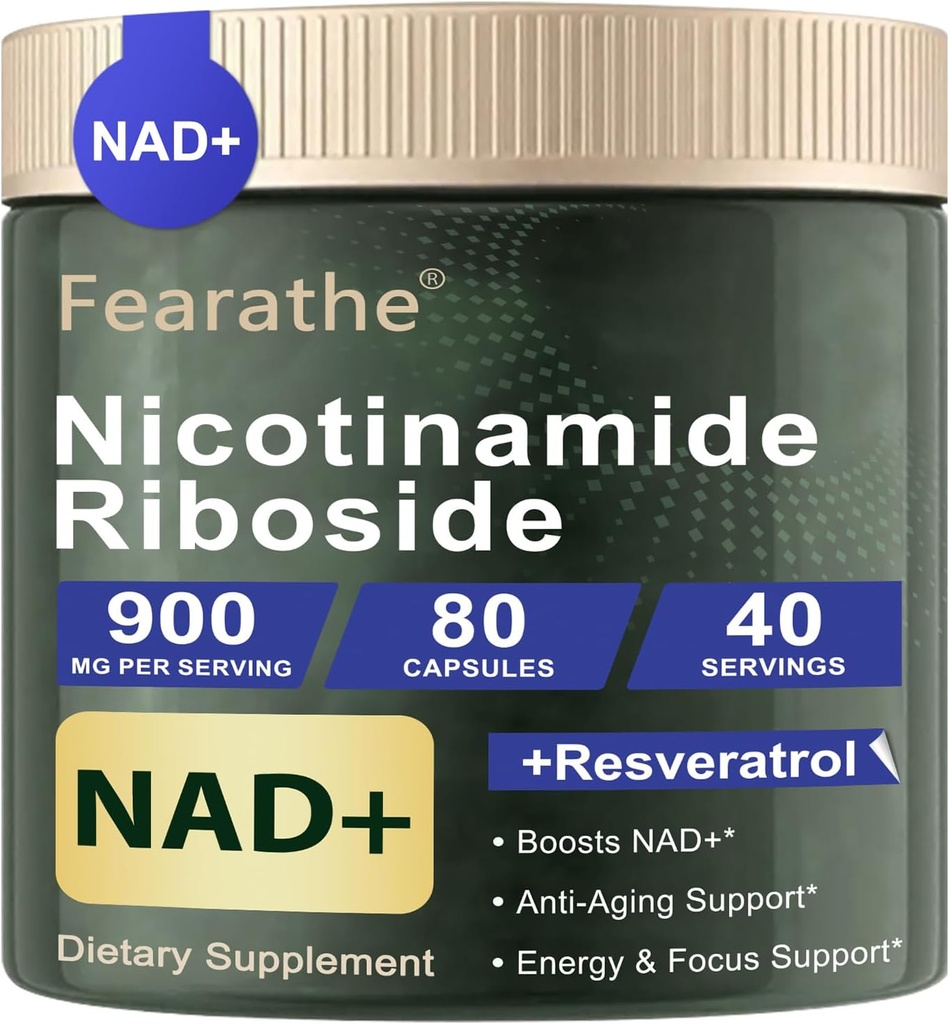 Liposomal Nicotinamide Riboside - NAD+ Supplement with Resveratrol and Quercetin - NAD Nicotinamide Riboside Resveratrol 900mg for Anti-Aging, Energy, Focus - 80 Capsules, 40 Days Supply