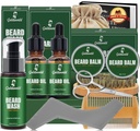 Beard Kit,Beard Grooming Kit w/2 Pack Beard Oil&2 Pack Beard Balm,Christmas Stocking Stuffers Gifts for Men Him Husband Dad Boyfriend,Shaving Kit w/Beard Wash Comb Brush