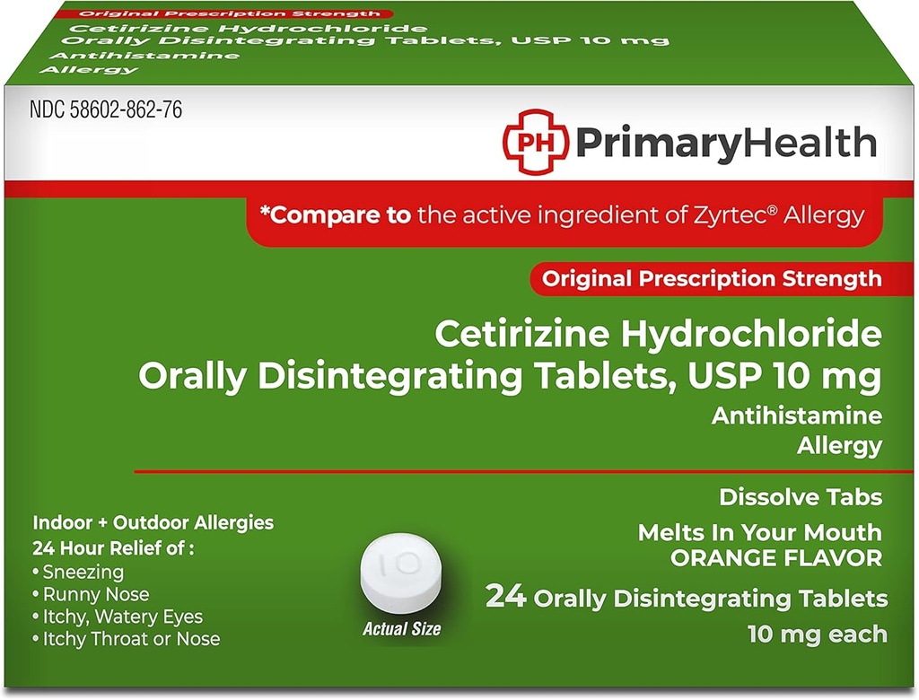 Cetirizine Hcl, 10mg Odt, 24 κόμης, 24 κόμης