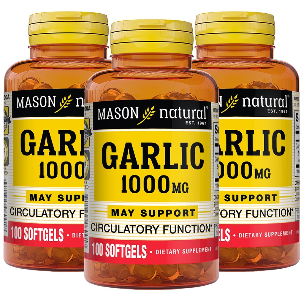 MASON ΦΥΣΙΚΟ Σκόρδο Oil 1000 mg, 300, Ημέρα προσφοράς Softgels, Υποστηρίζει την κανονική λειτουργία κυκλοφορίας, 3 συσκευασία