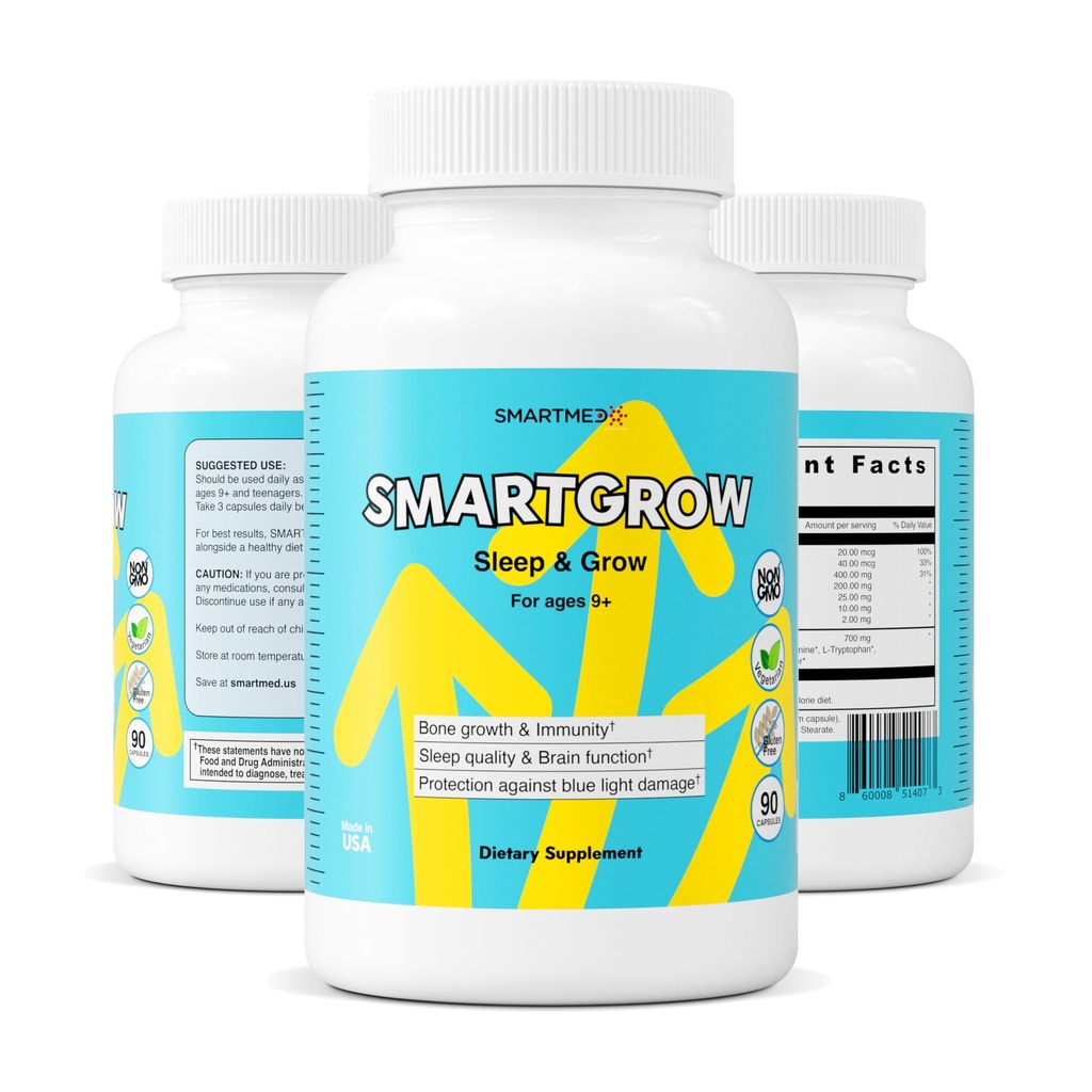 SMARTGROW 5-σε-1 Προώθηση ισχυρών οστών Ασβέστιο ματιών & υγείας, βιταμίνη D3, Αμινοξέα – Βοήθεια για τον ύπνο, Ανοσολογική Υποστήριξη, Εγκεφαλική & Οφθαλμική Υγεία – 90 κάψουλες
