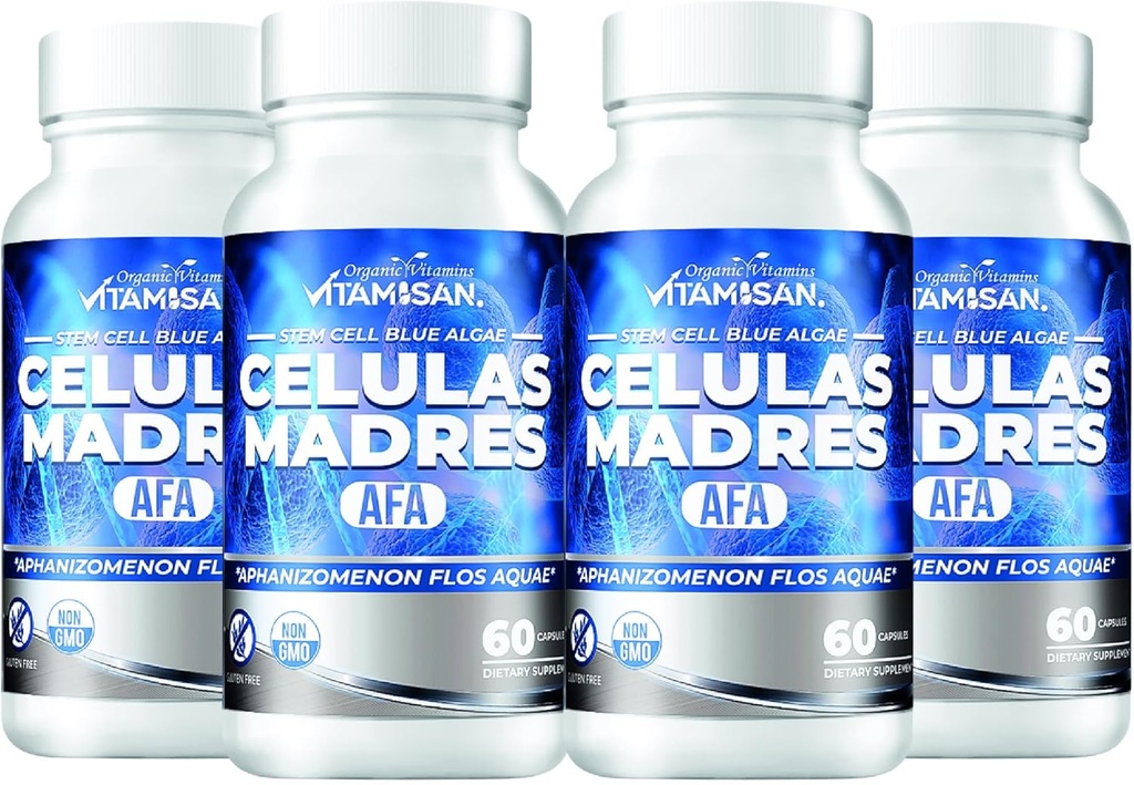 VITAMISAN 4 Celulas Madres Stemcells Celula AFA Blue Green Algae - Aphanizomenon Flos-aquae -Anti-Aging 240 Capsules New no GMO