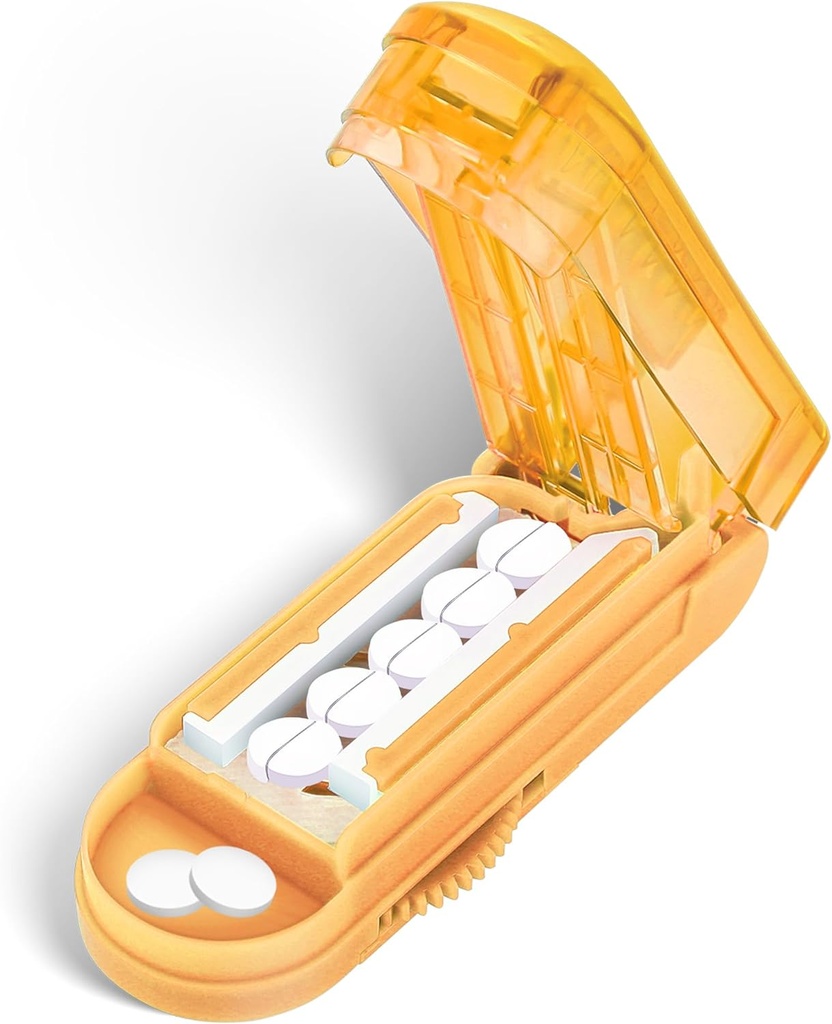 Διαχωριστής χαπιών DUBSTAR για μικρά και μικροσκοπικά χαπάκια, πολλαπλούς κοπτήρες χαπιών για μικρά ή μεγάλα χαπάκια, ρυθμιζόμενος διαχωριστής χαπιών με κεντρική συσκευή και λεπίδα φρουράς για πολλά δισκία (πορτοκαλί)