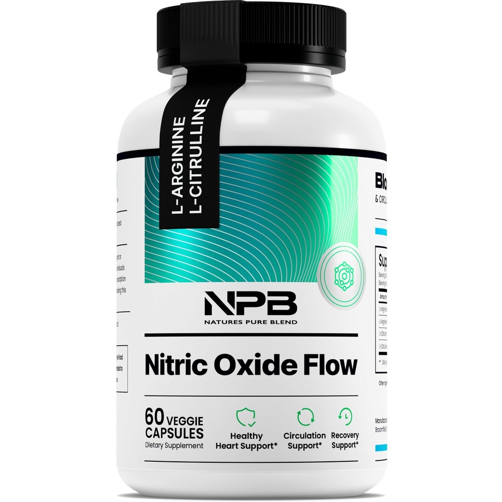 Pure Blend Nitric Oxide Συμπληρώματα για τους άνδρες – L-αργινίνη L-Citrulline – Heart Support & Flow Circulation Booster – 1500MG L Arginine και L Citrulline, Preworkout, Bodybuilding