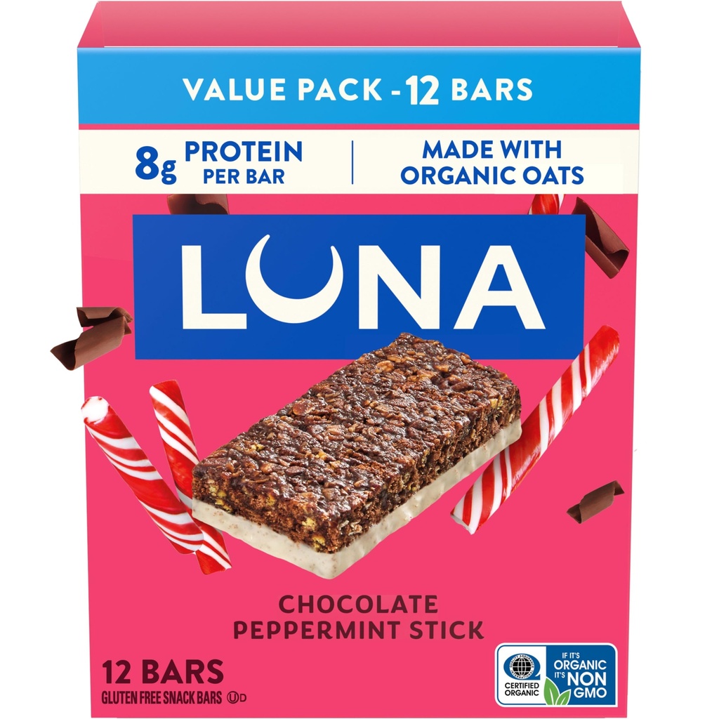 LUNA Bar - Σοκολάτα με γεύση μέντα - Snack Bars - Μη ΓΤΟ - Χωρίς γλουτένη Protein Bars - Made with Organic Oats (12 Pack)