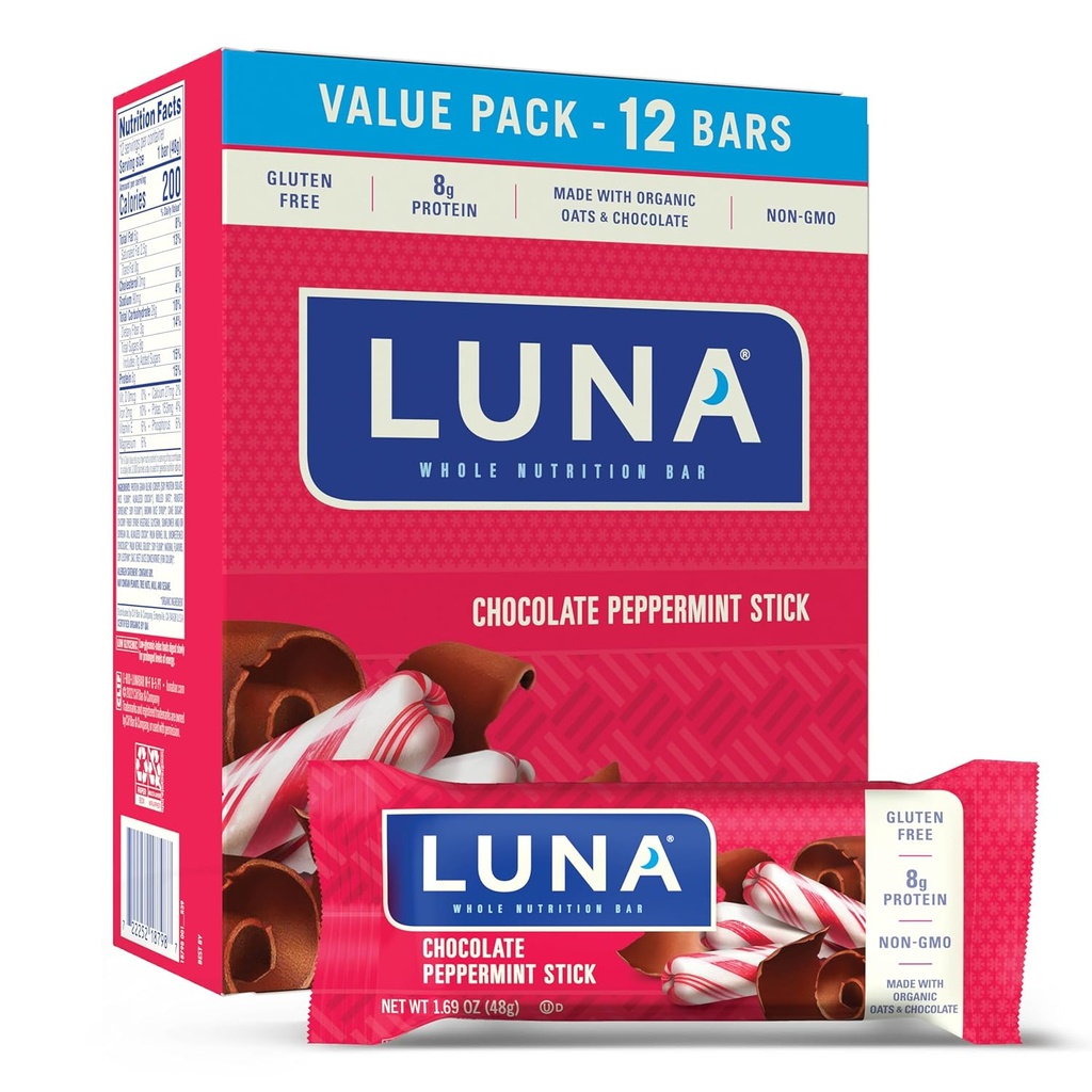 LUNA Bar - Σοκολάτα με γεύση μέντα - Snack Bars - Μη ΓΤΟ - Χωρίς γλουτένη Protein Bars - Made with Organic Oats (12 Pack)