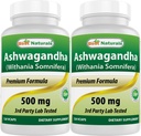 Best Naturals 2 Pack Ashwagandha κάψουλες για χαλάρωση άγχος και διάθεση, 500 mg, 120 Count (Σύνολο 240 κάψουλες)