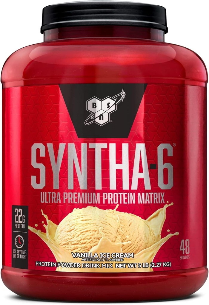 BSN SYNTHA-6 Whey Protein Powder, Micellar Casein, Milk Protein Isolate Powder, Vanilla Ice Cream, 5 Λίρες, 48 Σερβιέτες (Pack of 1) - Συσκευασία Μαΐου Vary