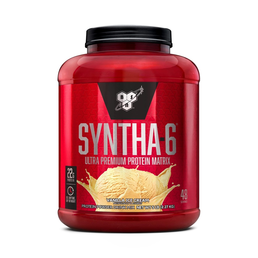 BSN SYNTHA-6 Whey Protein Powder, Micellar Casein, Milk Protein Isolate Powder, Vanilla Ice Cream, 5 Λίρες, 48 Σερβιέτες (Pack of 1) - Συσκευασία Μαΐου Vary