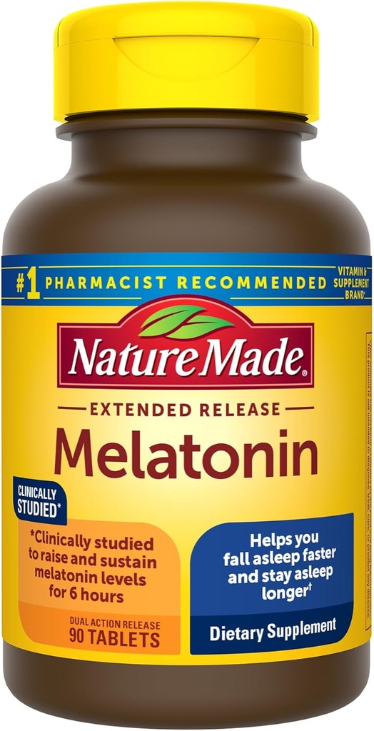 Nature Made Melatonin 4mg Extended Release Tablets, Sleep Supplements for Adults, 100% Drug Free Sleep Aid, 90 Count, 90 Day Supply