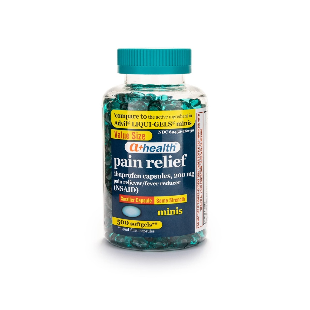 A+Health Mini Ibuprofen 200 Mg Softgels, Πόνος Reliever / Μειωτής Πυρετού (NSAID), 500 κόμης