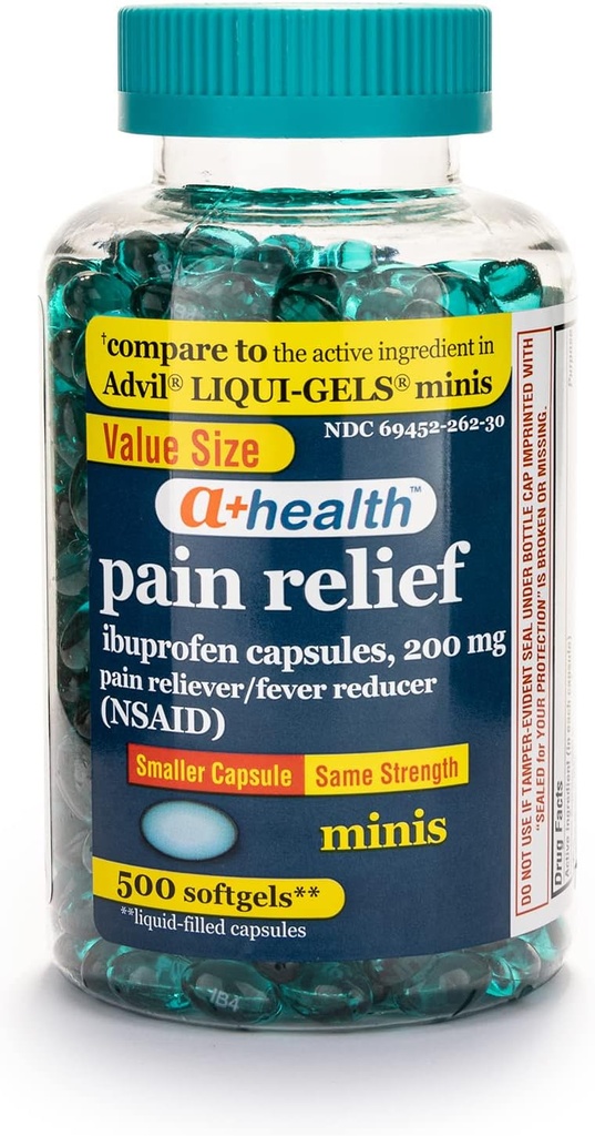 A+Health Mini Ibuprofen 200 Mg Softgels, Pain Reliever/Fever Reducer (NSAID), 500 Count