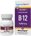 Superior Source No Shot Vitamin B-12 Κυανοκοβαλαμίνη 10000 mcg - Βιταμίνη B-12 για την υποστήριξη της παραγωγής ενέργειας, της υγείας του εγκεφάλου και της συνολικής ευεξίας - Υπογλώσσια δισκία - 60 Διαλυτά δισκία