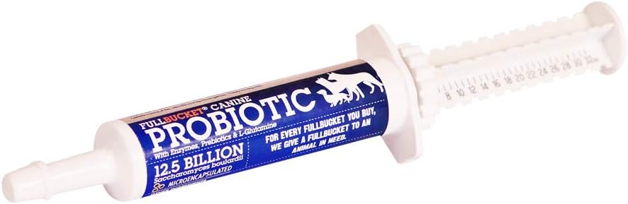 FullBucket Canine Probiotic Paste for Dogs with 12,5 Billion Probiotic CFUs, Enzymes, Prebiotics και L-Glutamine για επείγουσα φροντίδα, 32,5 mL Tube