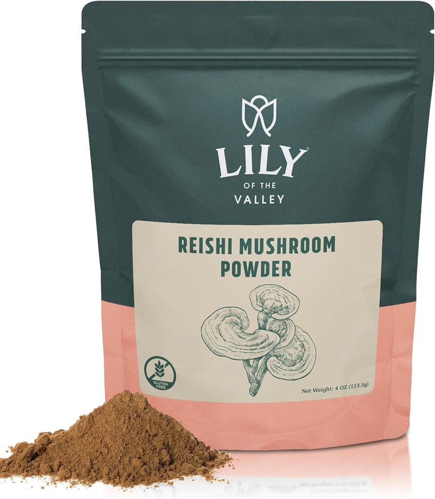 Lily of the Valley Reishi Mushroom Powder - Great for Coffee, Smoothie and Shakes - Προσαρμόσιμα Μανιτάρια - Vegan & Gluten-Free - Συσκευασία σε Resealable Pouch (4oz, 113g)