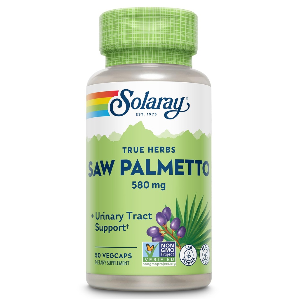 SOLARAY Saw Palmetto Berries 580mg - Men's Wellness Supplements - Saw Palmetto for Men as They Age - 3 VegCaps Daily - Non GMO, Vegan, Gluten Free, Lab Verified, 60-Day Guarantee - 50 Servings