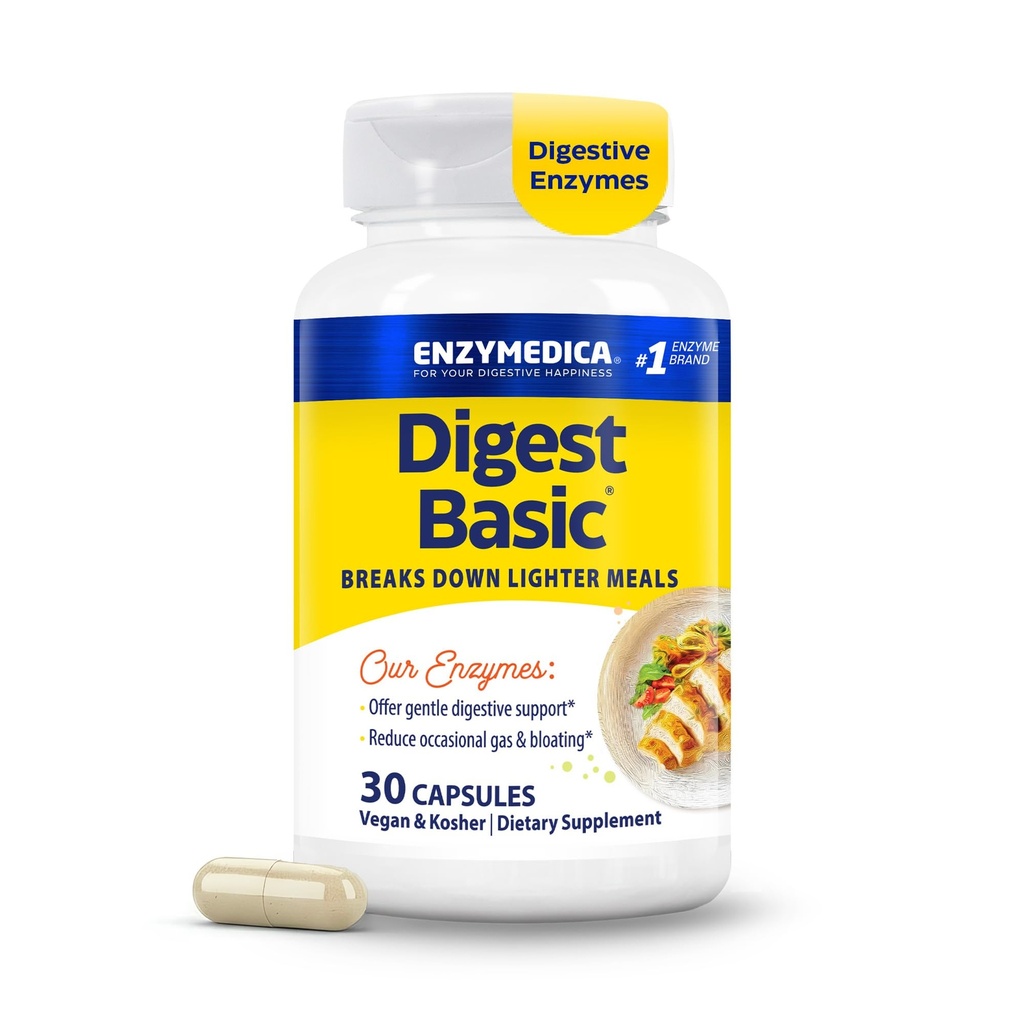 Enzymedica Digest Basic - Digestive Enzyme Supplement for Women & Men, Enzyme Capsules for Digestion, Gut Health Support, Helps Gas & Bloating, Energy Support, for Sensitive Stomachs, Vegan - 30 Caps