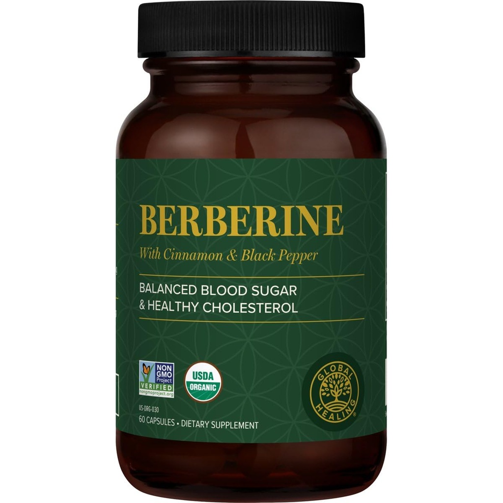 Global Healing Center - Organic Berberine (Berberina) with Ceylon Cinnamon & Black Pepper, 1200 mg- Extra Strength Berberine Supplement & Complex for Weight Loss (60 Capsules)