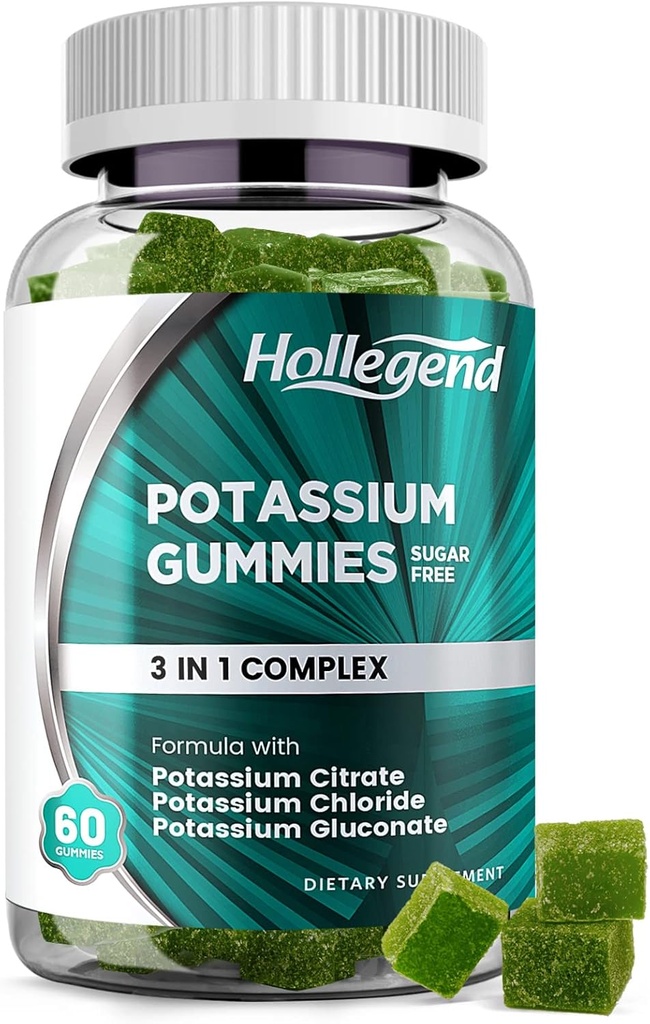 Κάλιο 3 σε 1 Complex Gummies Sugar Free, Νέα Φόρμουλα με 99mg Κιτρικό κάλιο, Χλωριούχο κάλιο, Γλουκονικό κάλιο, Κρέμες ποδιών & Συμπληρώματα μυών, 60 Μασώμενα